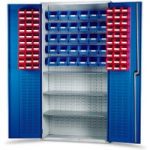 Barton Storage Barton Topstore 013090 Louvre Panel Cabinet with 3 Shelves & 60 Red and 30 Blue Bins