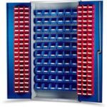 Barton Storage Barton Topstore 013074 Louvre Panel Cabinet (120 Red and 60 Blue Bins)